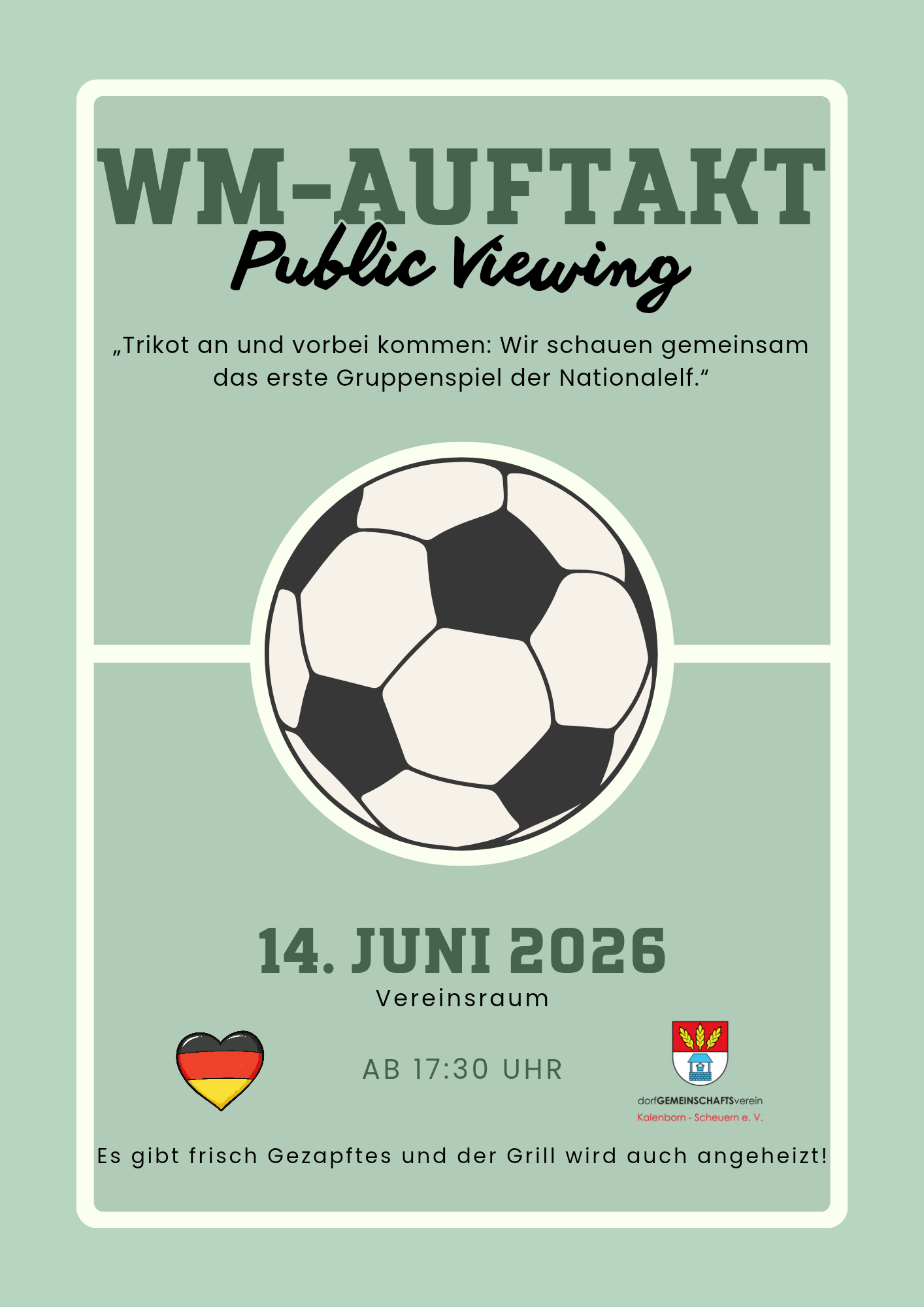 Einladung des Dorfvereins Kalenborn-Scheuern e. V. zum Public Viewing des ersten WM-Spiels der Nationalelf am 14.06.2026